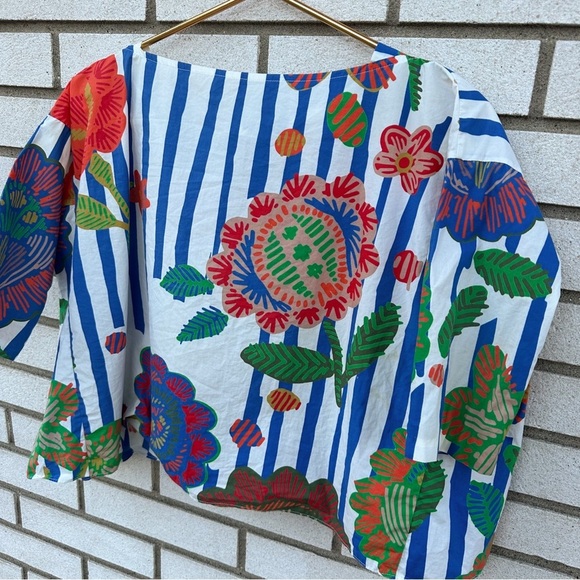 Tia Cibani Bold Matyo Floral Stripe Print Boxy Shirt 7/8Y - Picture 2 of 10